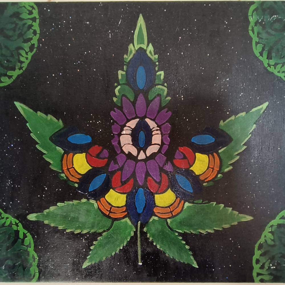 Colorful Leaf Art on Black Canvas